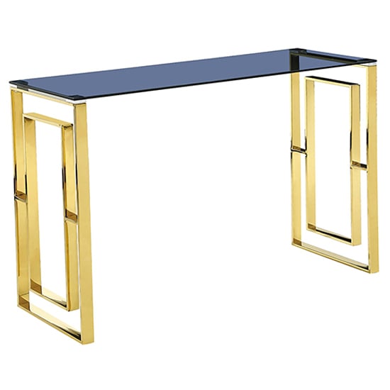 Photo of Maxon grey glass console table with gold metal frame