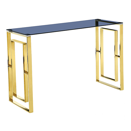 Product photograph of Maxon Grey Glass Console Table With Gold Stainless Steel Frame from Furniture in Fashion