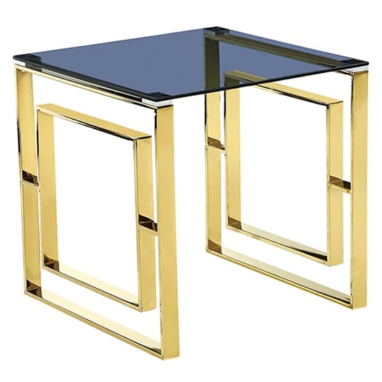 Photo of Maxon grey glass lamp table with gold metal frame