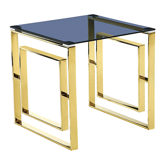 Product photograph of Maxon Grey Glass Lamp Table With Gold Stainless Steel Frame from Furniture in Fashion