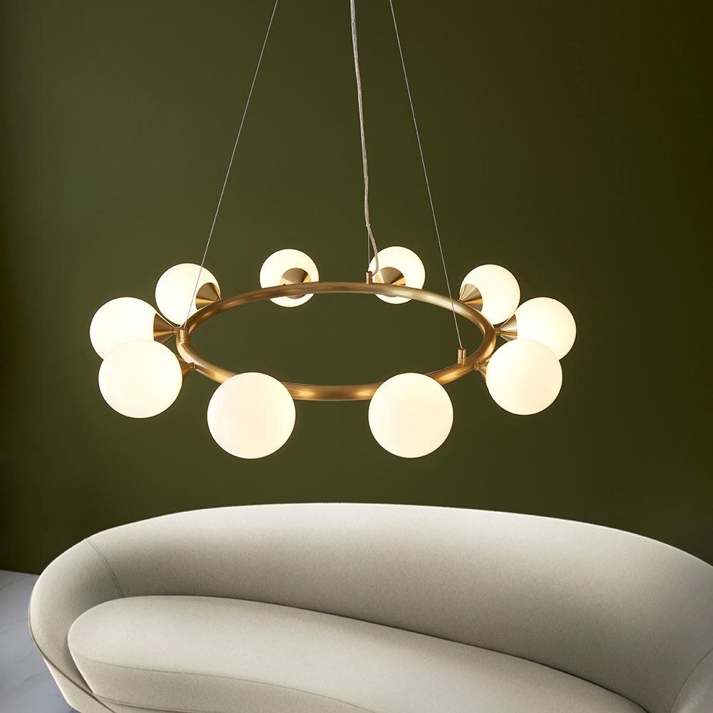 Mayetta 10 Light Glass Pendant Ceiling Light In Satin Brushed Gold