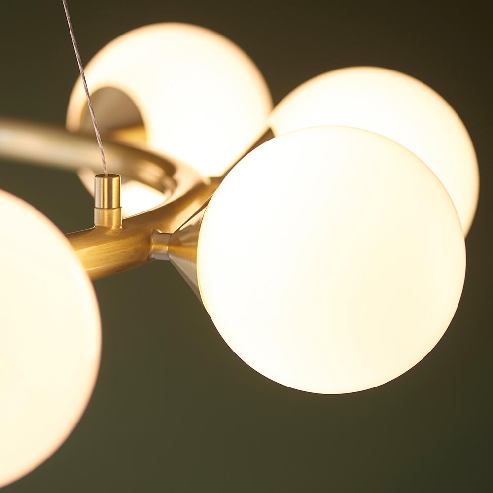 Mayetta 10 Light Glass Pendant Ceiling Light In Satin Brushed Gold
