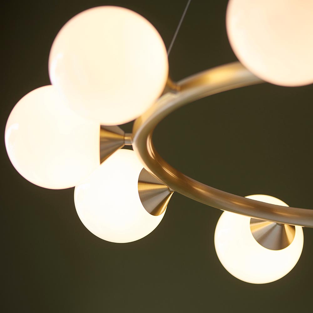 Mayetta 10 Light Glass Pendant Ceiling Light In Satin Brushed Gold