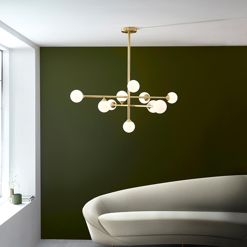 Mayetta 10 Opal Glass Pendant Ceiling Light In Brushed Satin Gold