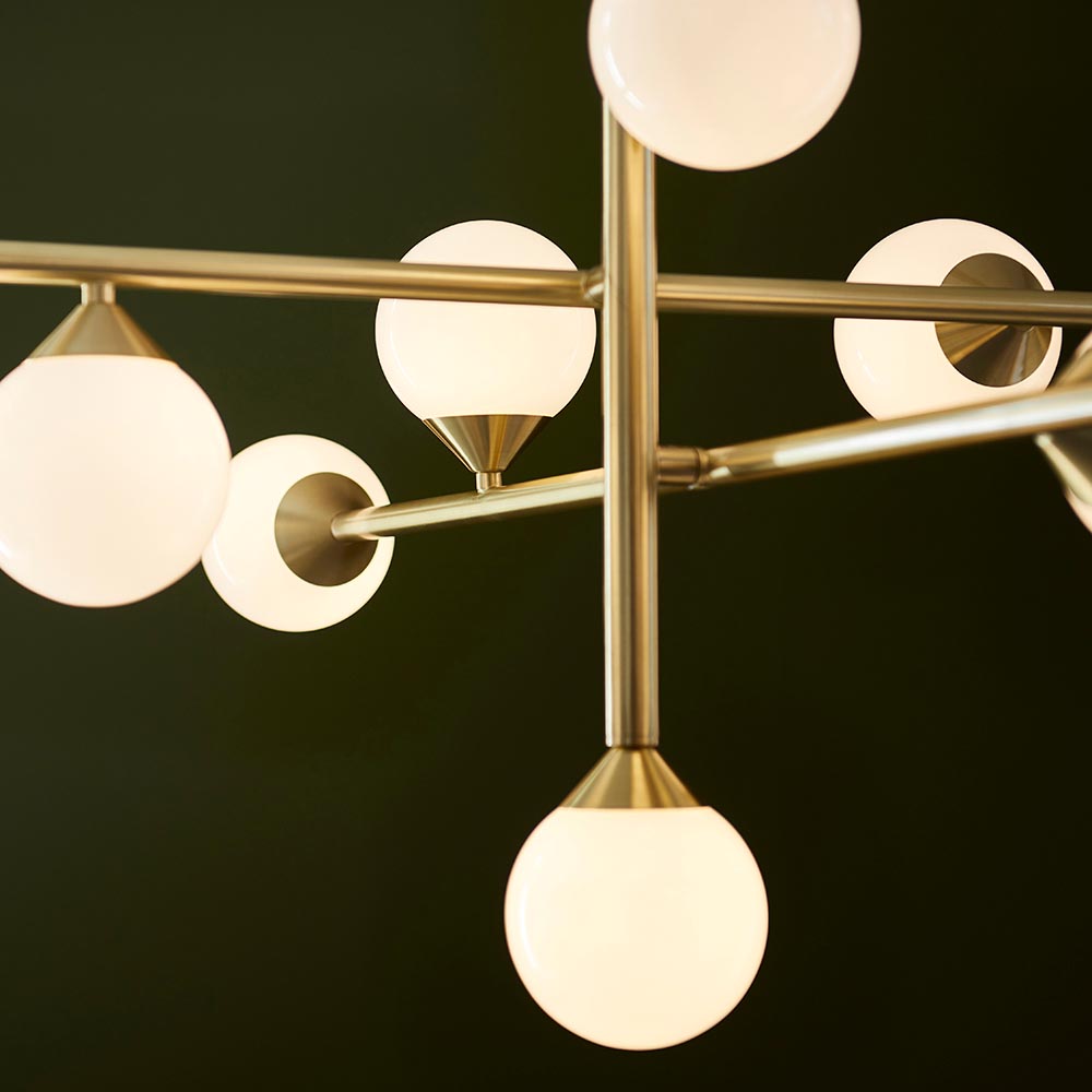 Mayetta 10 Opal Glass Pendant Ceiling Light In Brushed Satin Gold