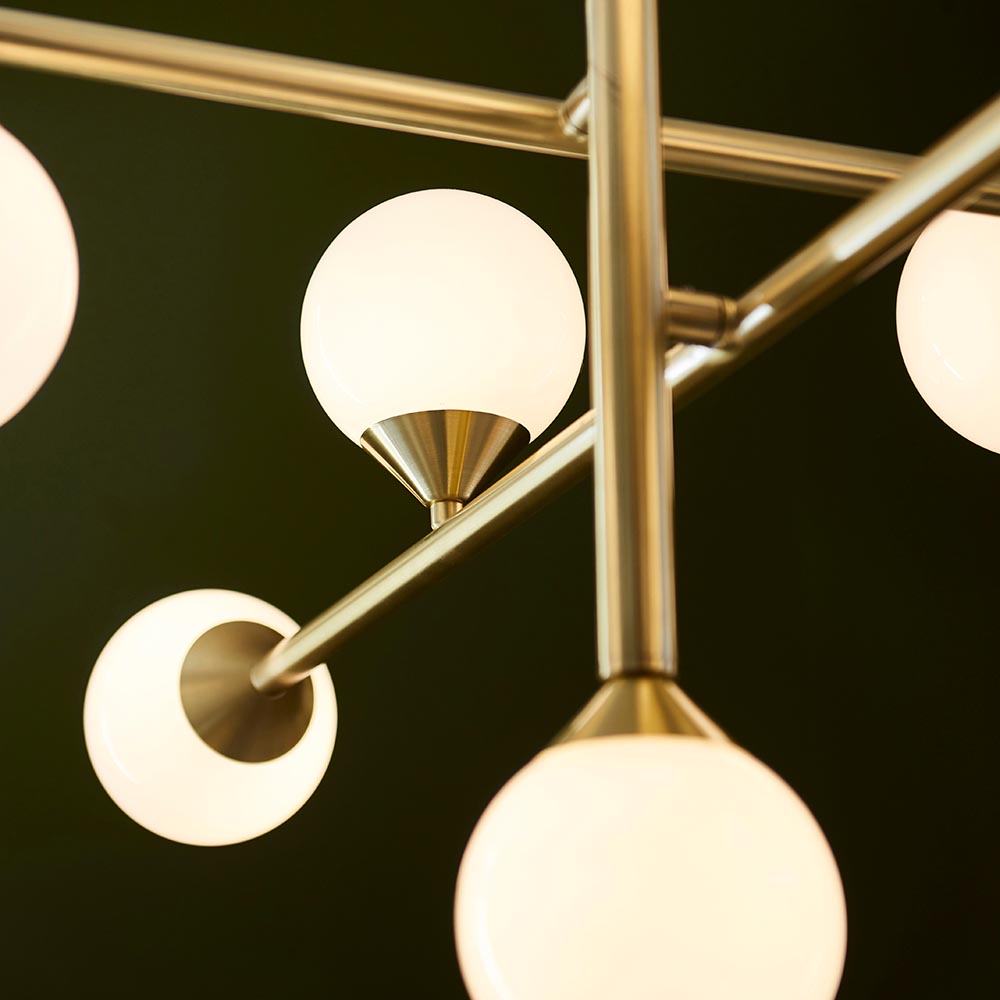 Mayetta 10 Opal Glass Pendant Ceiling Light In Brushed Satin Gold