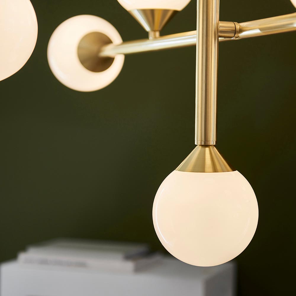 Mayetta 10 Opal Glass Pendant Ceiling Light In Brushed Satin Gold
