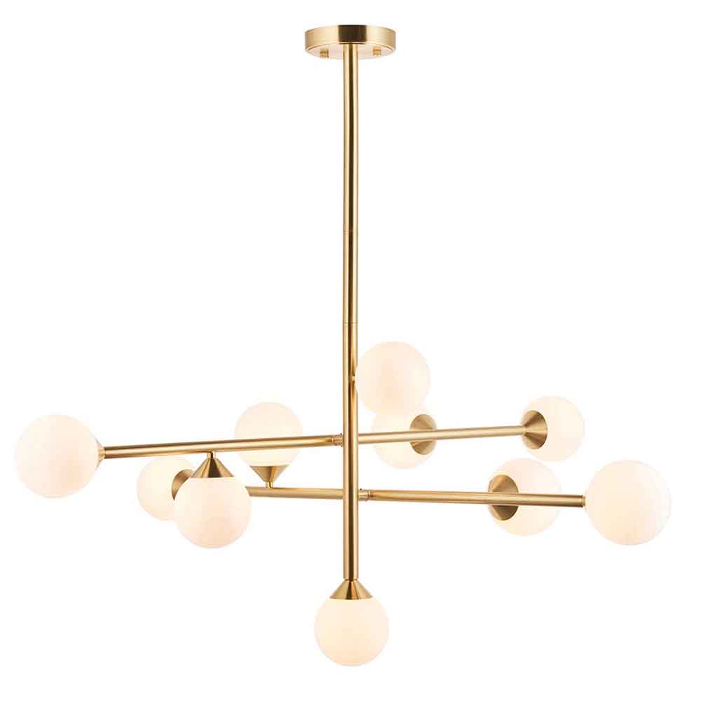 Mayetta 10 Opal Glass Pendant Ceiling Light In Brushed Satin Gold