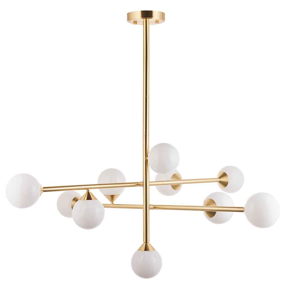 Mayetta 10 Opal Glass Pendant Ceiling Light In Brushed Satin Gold
