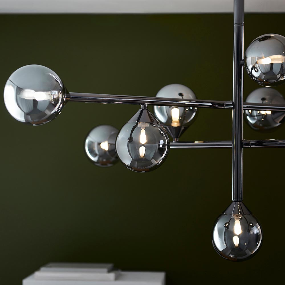 Mayetta 10 Smoked Mirror Glass Pendant Ceiling Light In Chrome