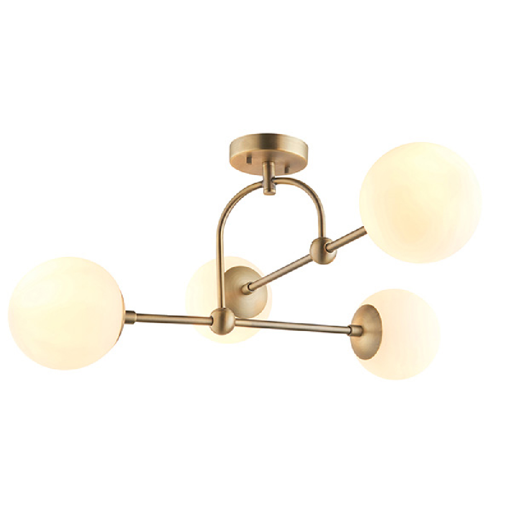Mayetta 4 Opal Glass Pendant Ceiling Light In Antique Brass