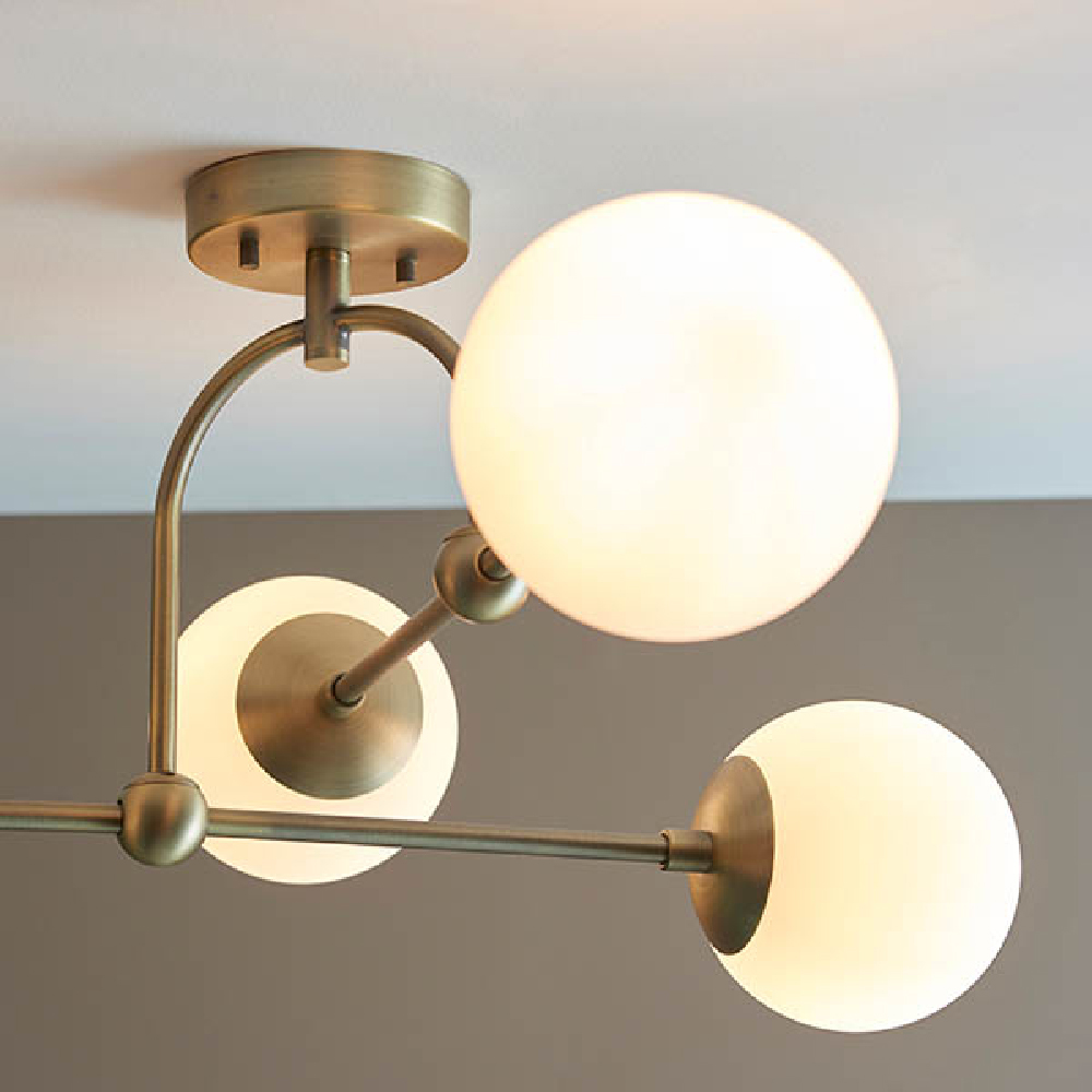 Mayetta 4 Opal Glass Pendant Ceiling Light In Antique Brass
