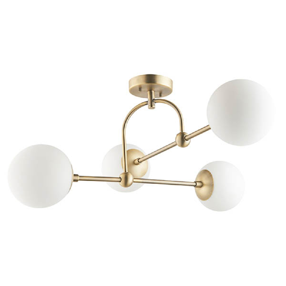 Mayetta 4 Opal Glass Pendant Ceiling Light In Antique Brass