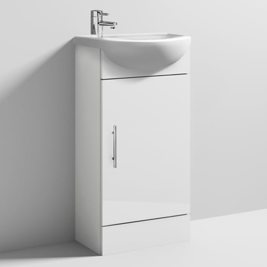 Product photograph of Mayetta 42cm Floor Vanity Unit With Round Basin In Gloss White from Furniture in Fashion
