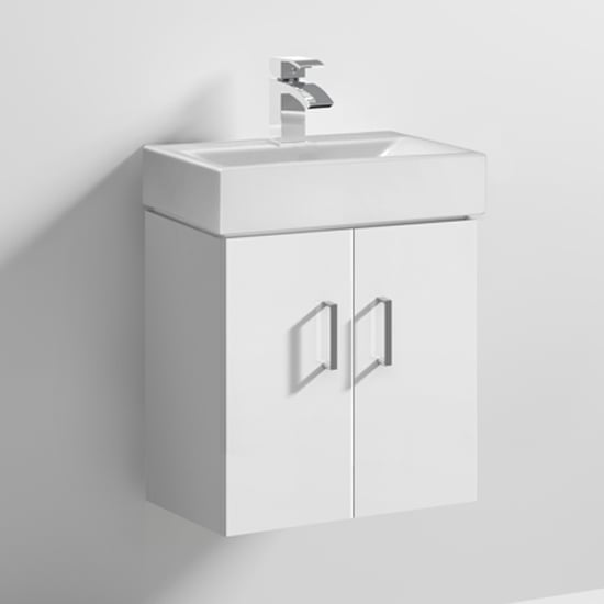 Photo of Mayetta 45cm wall vanity unit with basin in gloss white