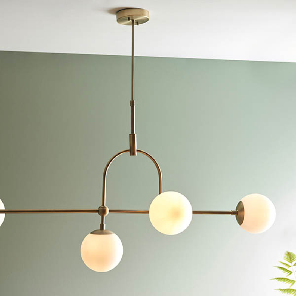 Mayetta 5 Opal Glass Pendant Ceiling Light In Antique Brass