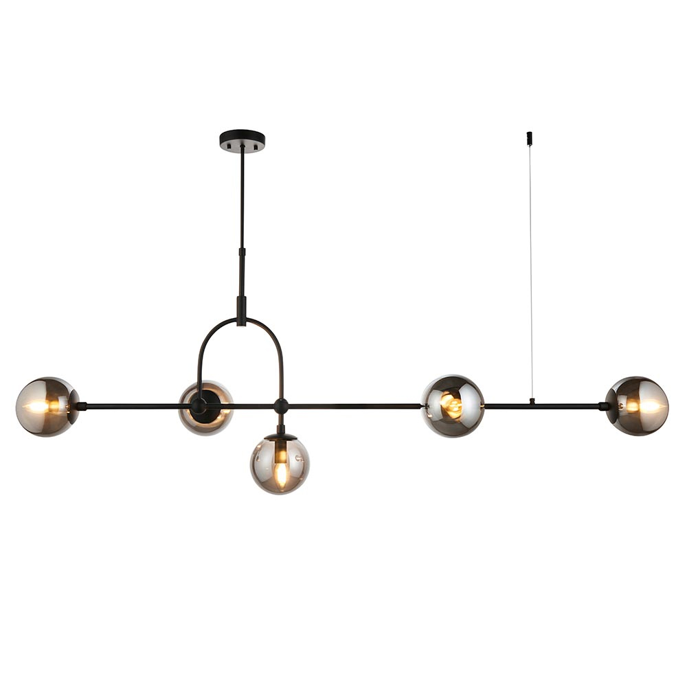 Mayetta 5 Smoked Mirrored Glass Pendant Ceiling Light In Black