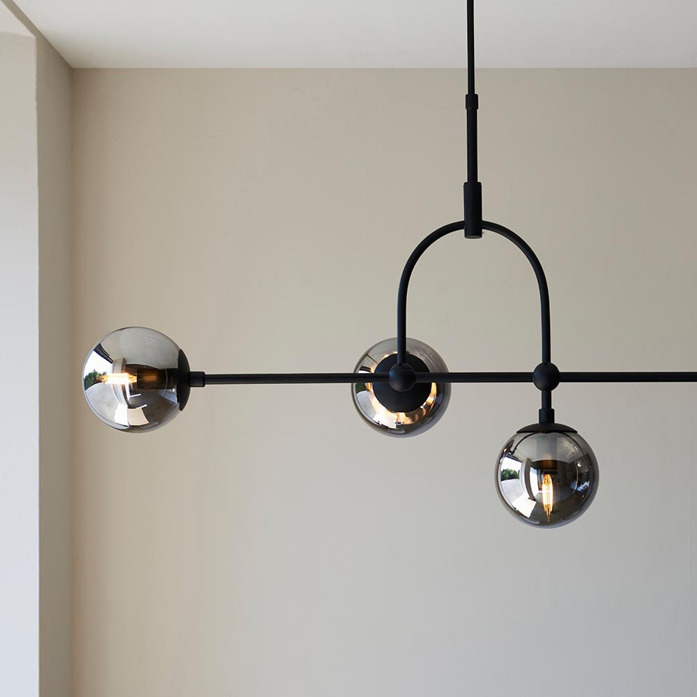 Mayetta 5 Smoked Mirrored Glass Pendant Ceiling Light In Black