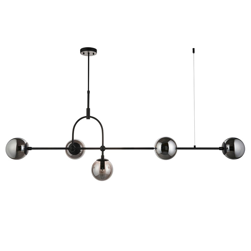 Mayetta 5 Smoked Mirrored Glass Pendant Ceiling Light In Black