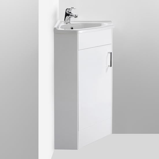 Product photograph of Mayetta 55cm 1 Door Corner Vanity With Basin In Gloss White from Furniture in Fashion