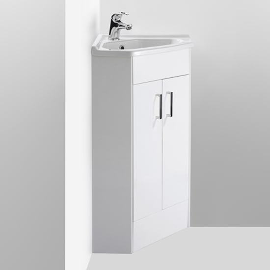 Product photograph of Mayetta 55cm 2 Doors Corner Vanity With Basin In Gloss White from Furniture in Fashion