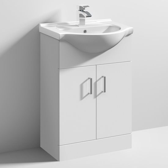 Photo of Mayetta 55cm floor vanity unit with round basin in gloss white