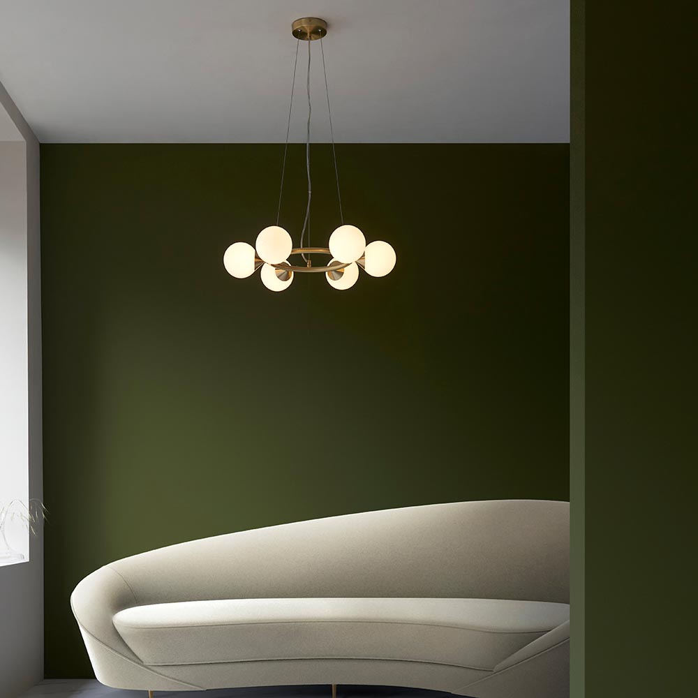 Mayetta 6 Light Glass Pendant Ceiling Light In Satin Brushed Gold