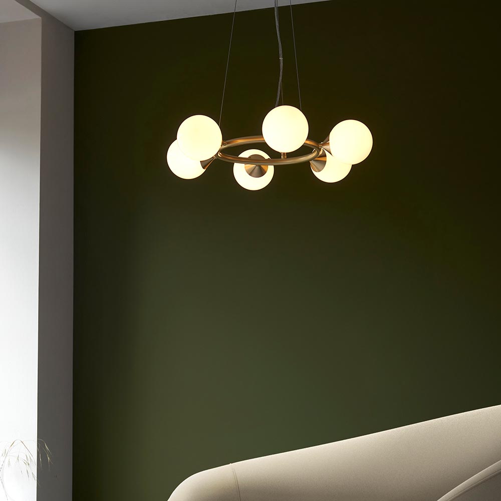 Mayetta 6 Light Glass Pendant Ceiling Light In Satin Brushed Gold