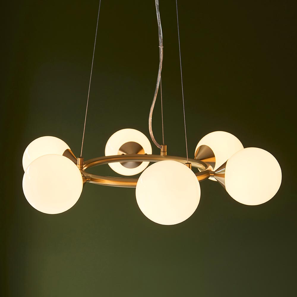 Mayetta 6 Light Glass Pendant Ceiling Light In Satin Brushed Gold