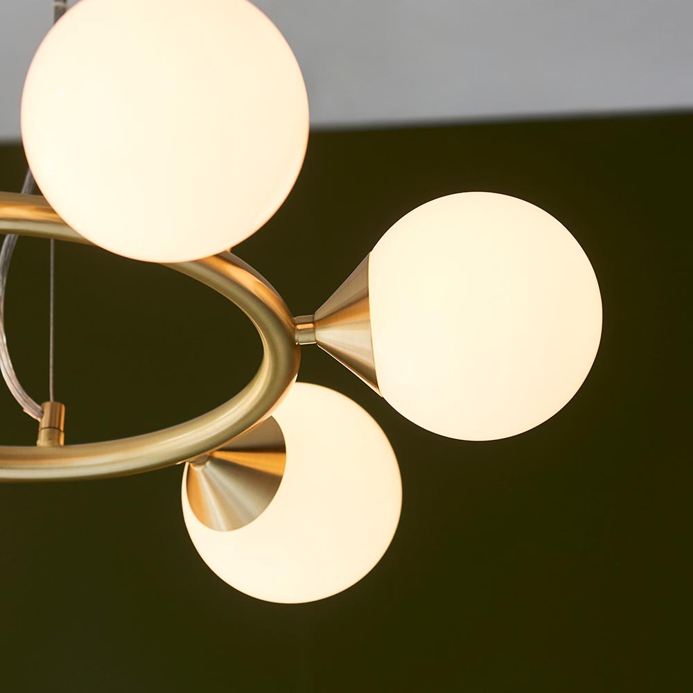 Mayetta 6 Light Glass Pendant Ceiling Light In Satin Brushed Gold
