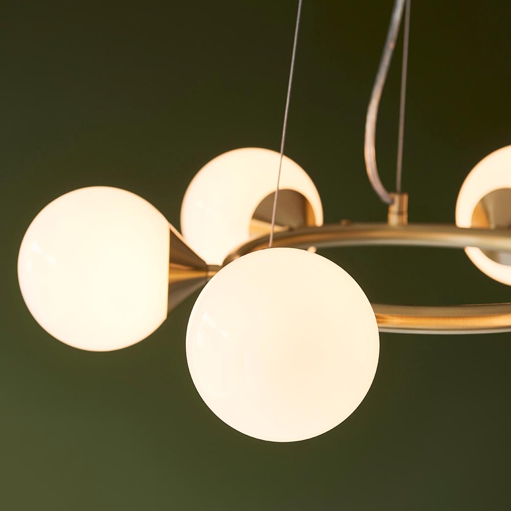 Mayetta 6 Light Glass Pendant Ceiling Light In Satin Brushed Gold