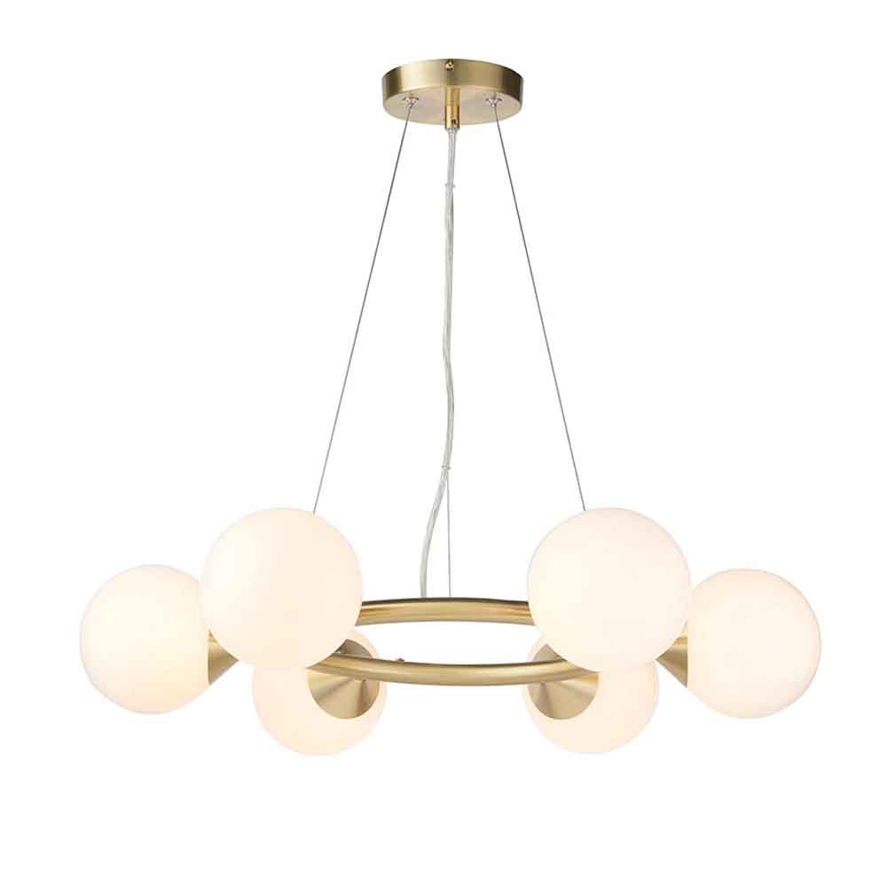 Mayetta 6 Light Glass Pendant Ceiling Light In Satin Brushed Gold