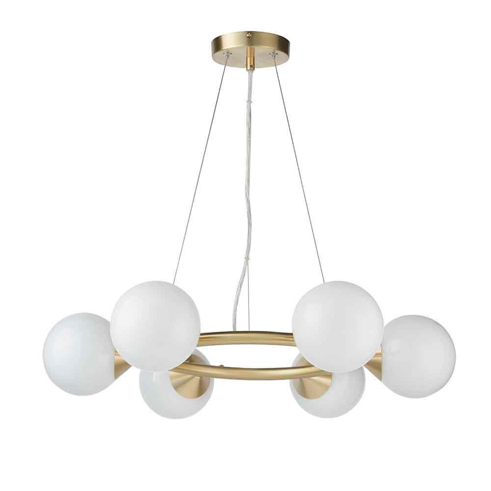 Mayetta 6 Light Glass Pendant Ceiling Light In Satin Brushed Gold
