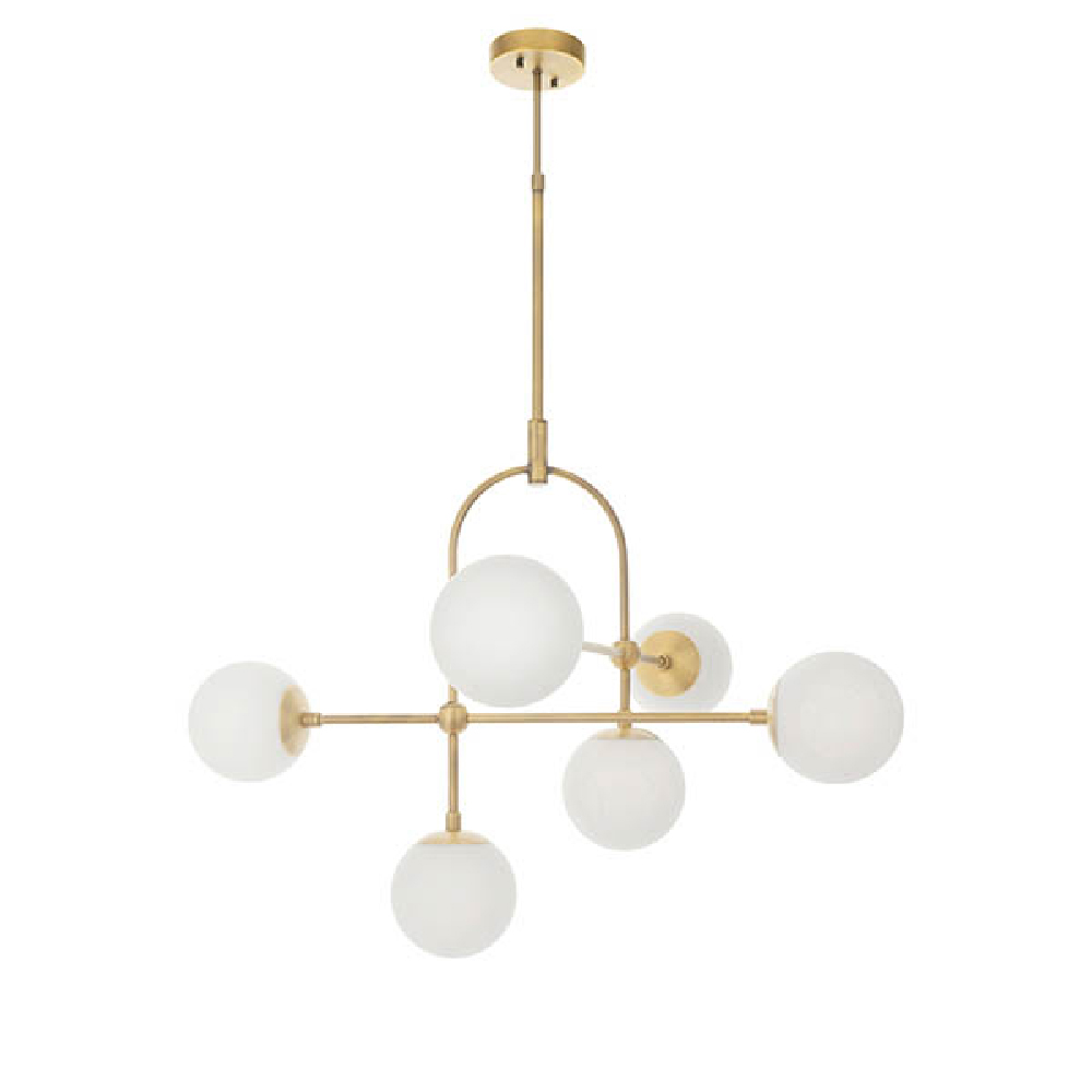 Mayetta 6 Opal Glass Pendant Ceiling Light In Antique Brass