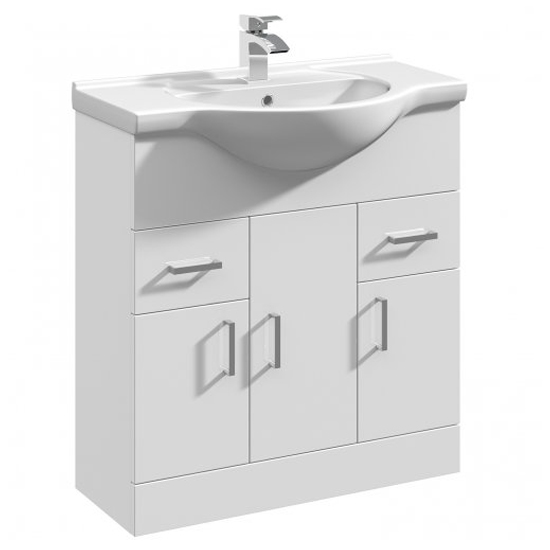 Mayetta 75cm Floor Vanity Unit With Round Basin In Gloss White