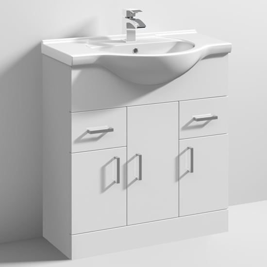 Product photograph of Mayetta 75cm Floor Vanity Unit With Round Basin In Gloss White from Furniture in Fashion