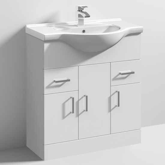 Mayetta 75cm Floor Vanity Unit With Round Basin In Gloss White