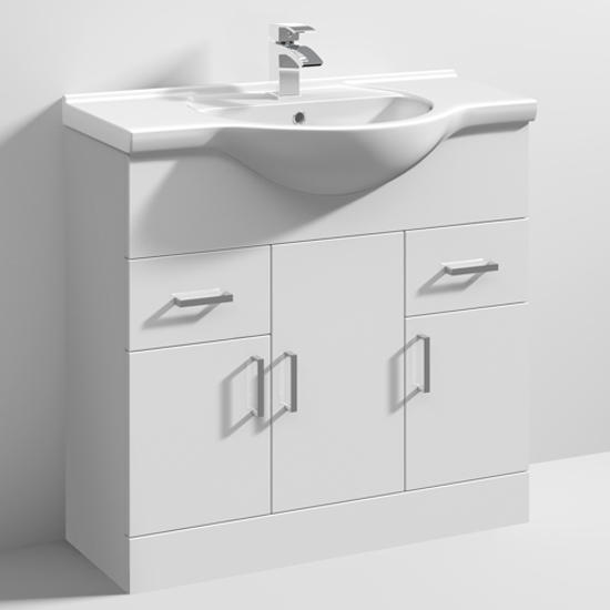 Mayetta 85cm Floor Vanity Unit With Round Basin In Gloss White