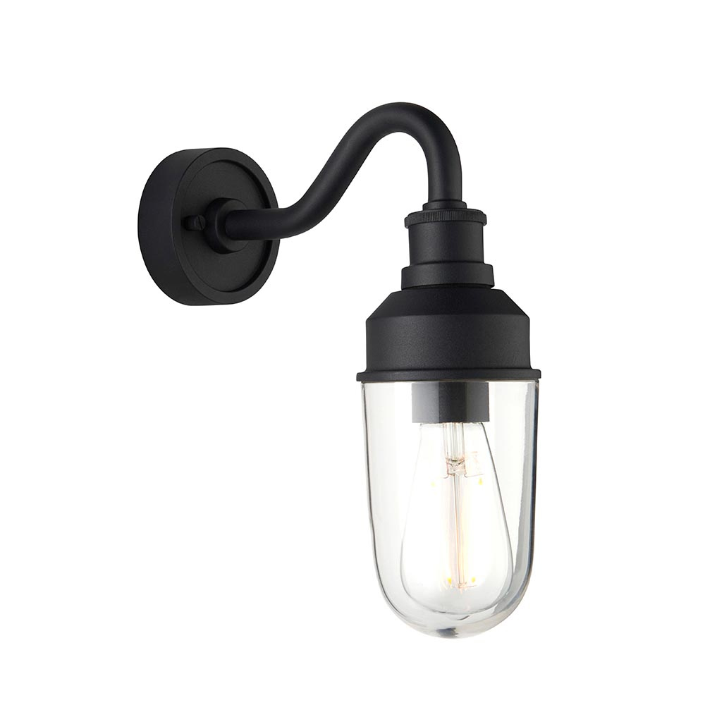 Mayetta Clear Glass Shade Outdoor Wall Light In Matt Black