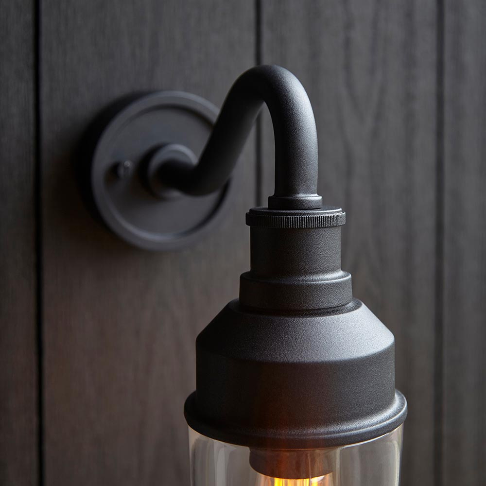 Mayetta Clear Glass Shade Outdoor Wall Light In Matt Black