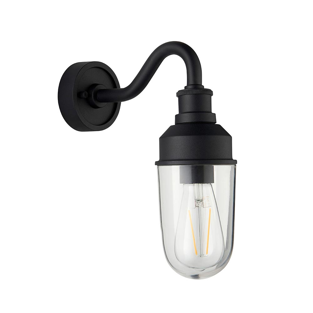 Mayetta Clear Glass Shade Outdoor Wall Light In Matt Black