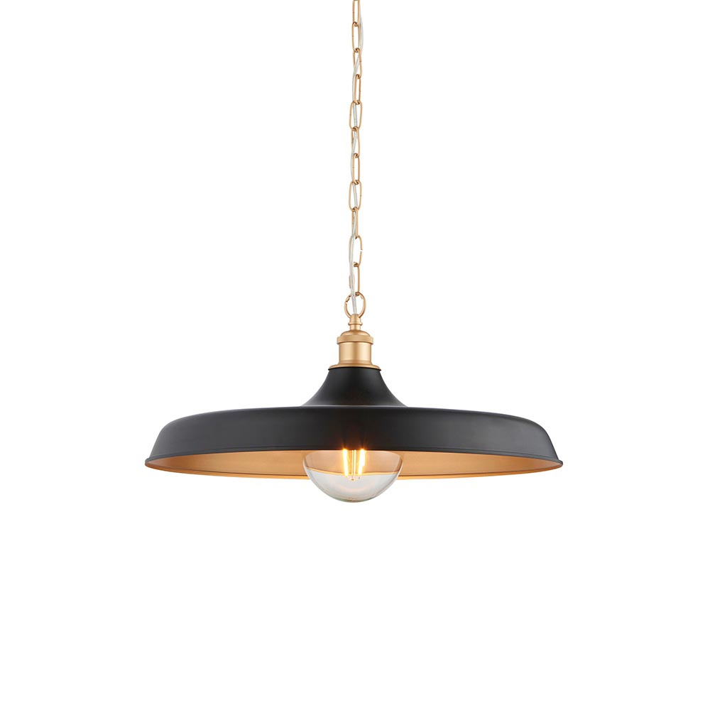 Mayetta Matt Black Metal Pendant Ceiling Light In Satin Gold