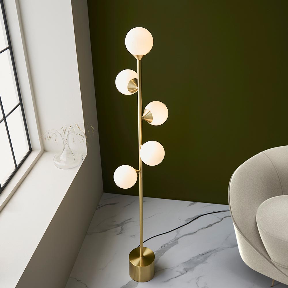 Mayetta Opal Glass Floor Lamp In Satin Brushed Gold