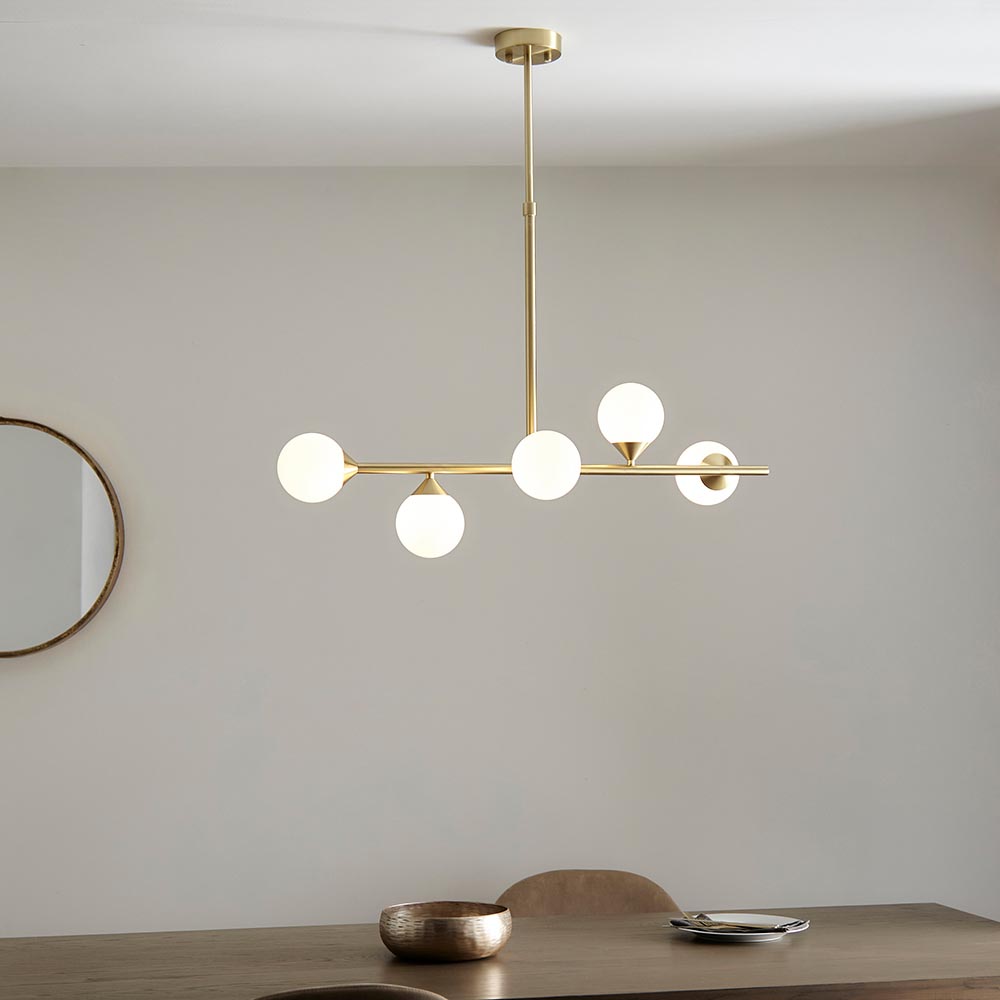 Mayetta Opal Glass Pendant Ceiling Light In Satin Brushed Gold