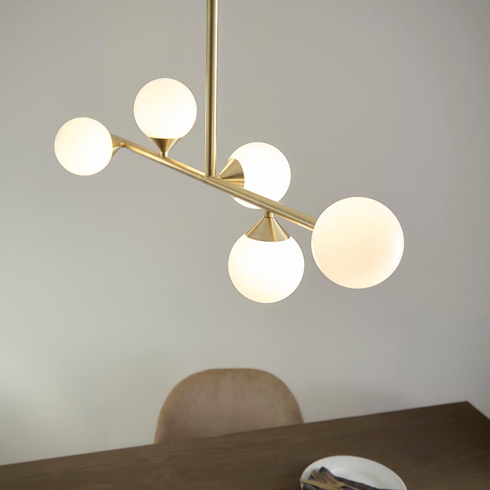 Mayetta Opal Glass Pendant Ceiling Light In Satin Brushed Gold