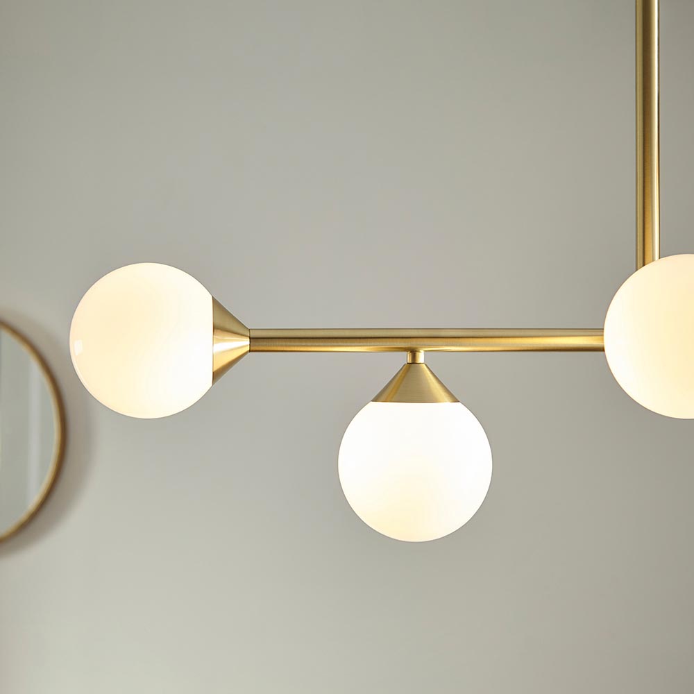 Mayetta Opal Glass Pendant Ceiling Light In Satin Brushed Gold