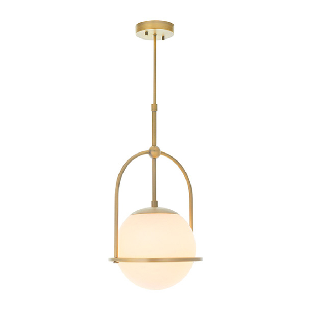 Mayetta Opal Glass Shade Pendant Ceiling Light In Antique Brass