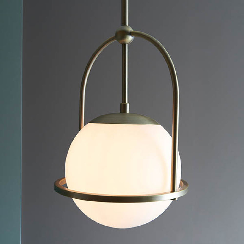 Mayetta Opal Glass Shade Pendant Ceiling Light In Antique Brass