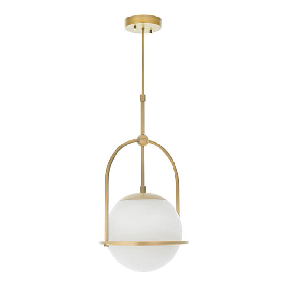Mayetta Opal Glass Shade Pendant Ceiling Light In Antique Brass