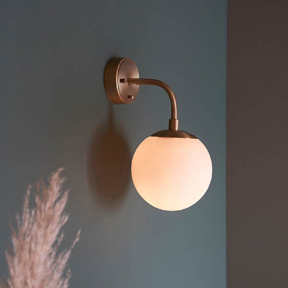 Read more about Mayetta opal glass shade wall light in matt antique brass